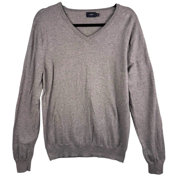 J. Crew Sweater Mens Medium V-Neck Pullover Cotton Merino Wool Blend Gray Preppy - Picture 1 of 10